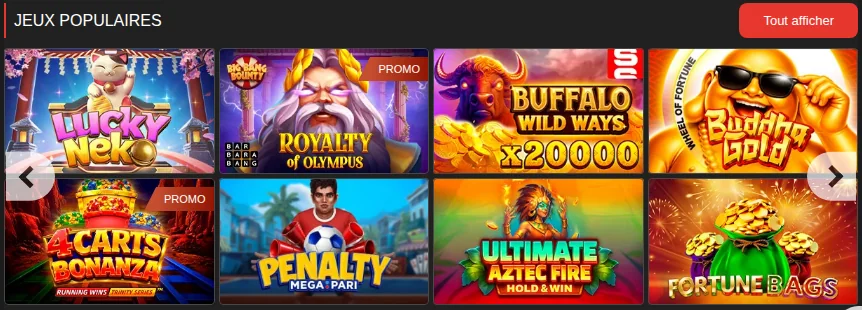 Grille de jeux du casino MegaPari en français